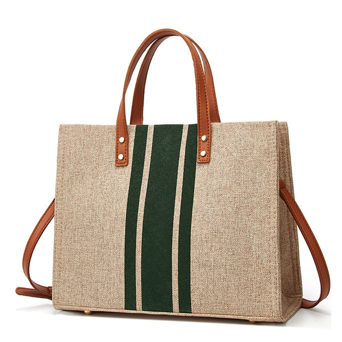 Ldies' Briefcase Professional Stripes Simple Shoulder Large Bag Large Capacity Canvas Bag