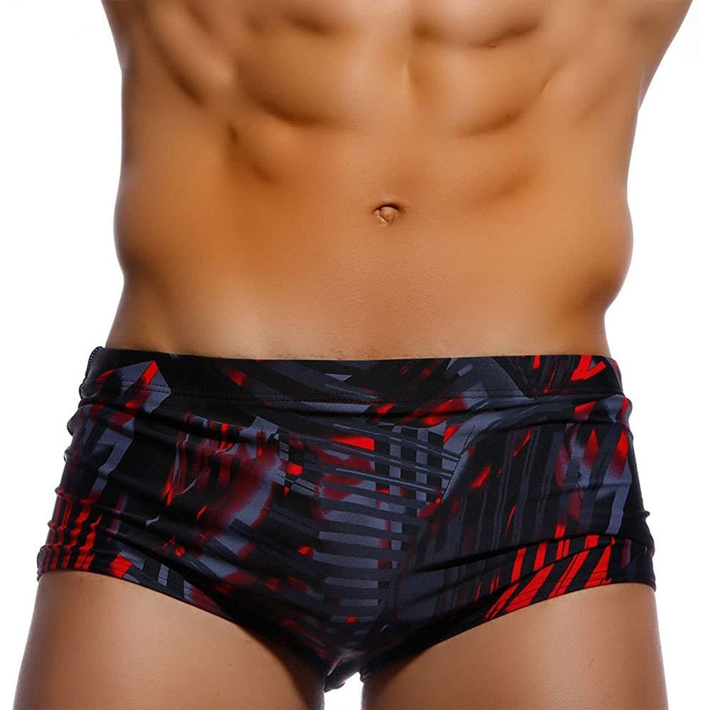 Boxer de plage à séchage rapide UXH Phantom noir et rouge pour homme, motif abstrait tendance, motif sources chaudes