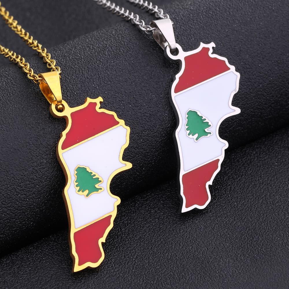 Retro Lebanon Oil Drops Map Pendant Necklace Men and Women Stainless Steel Couple Necklace Trend Accessories