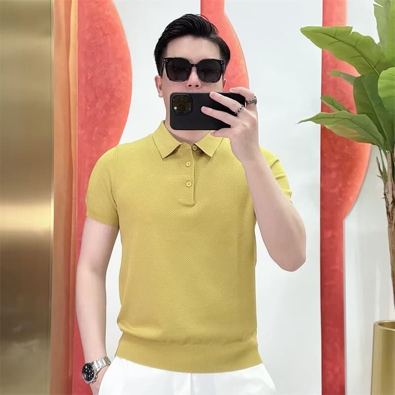 Men's Clothing polo shirt 2024 summer brand fashion slim handsome solid color lapel ice silk short sleeved T shirt