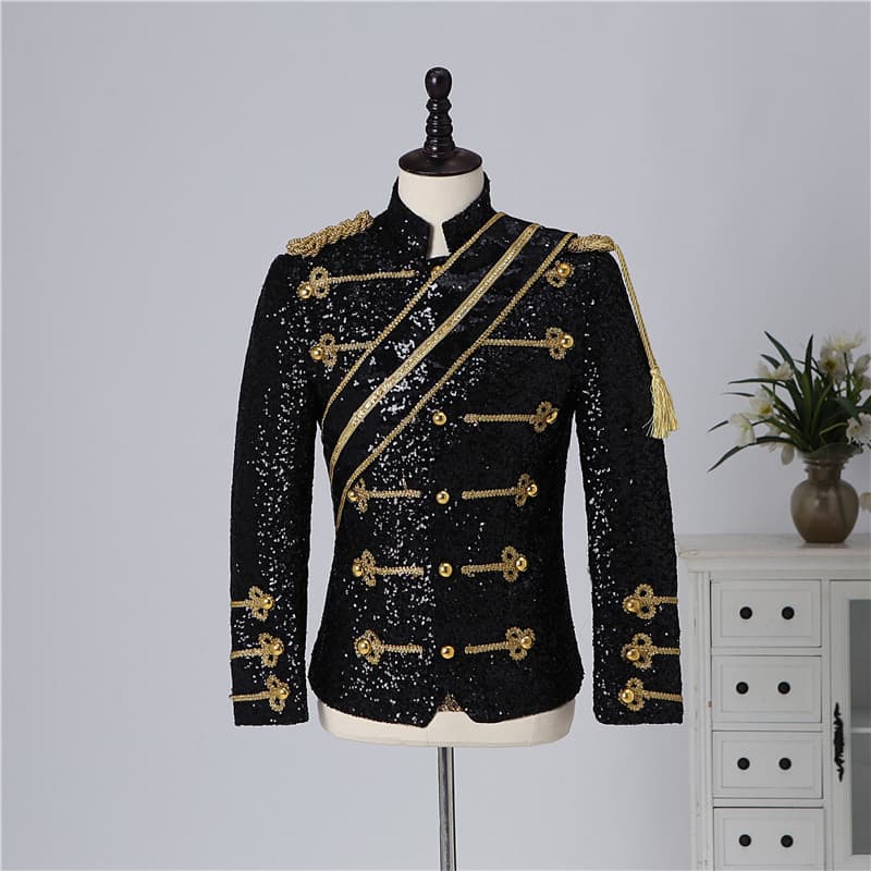 Men's Clothing Sequined Performance Costumes Banquet Guest Rock Singer Clothing Stand Collar