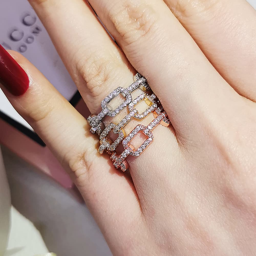 Women's Jewelry Creative Chain Ladies Zircon Ring Rose Gold Luxury Jewelry