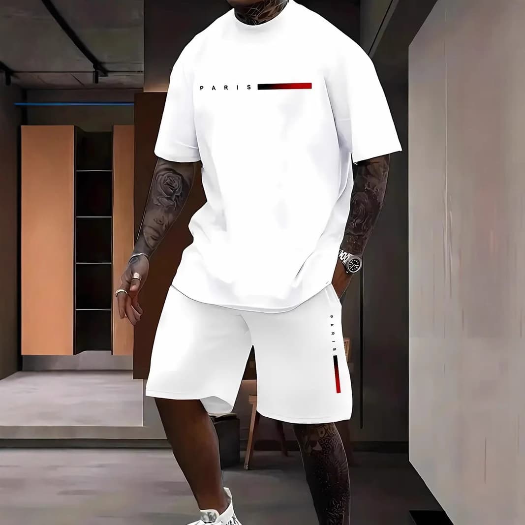 Men's Clothing Short Sleeved Suits Fashion Trend Chest Design T Shirt Shorts Two Piece Suit