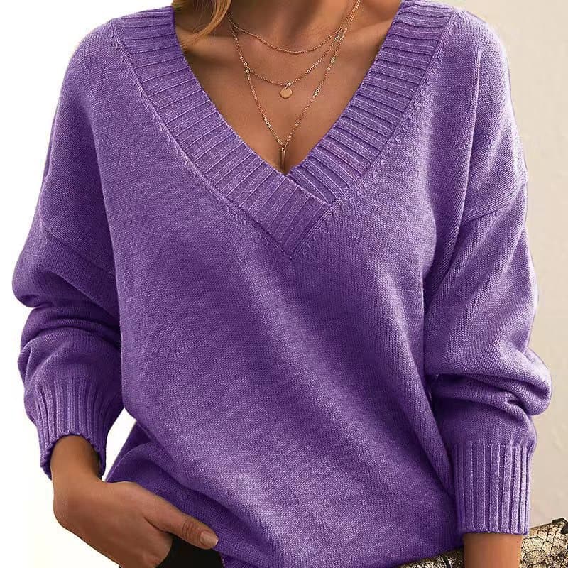 Women's pullover sweater Loose V-neck casual all-match sweater sweater