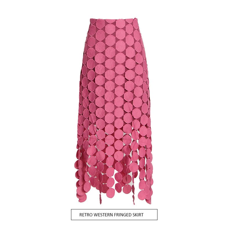 Women's Clothing hollow a line skirt summer new fashion high waist tassel high grade irregular skirt