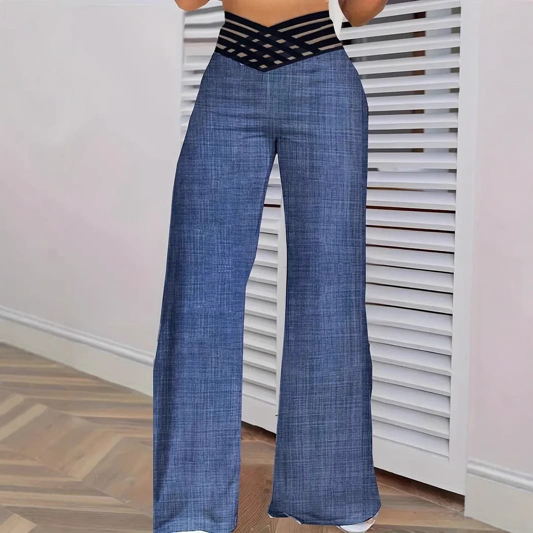 Women's Clothing new elastic belt high waist loose fashion casual wide leg trousers