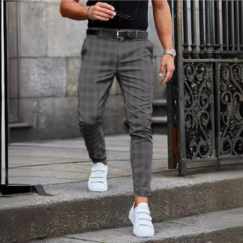Men's Clothing Casual Plaid Printed Mid Waist Casual Trousers Micro Elastic Trousers