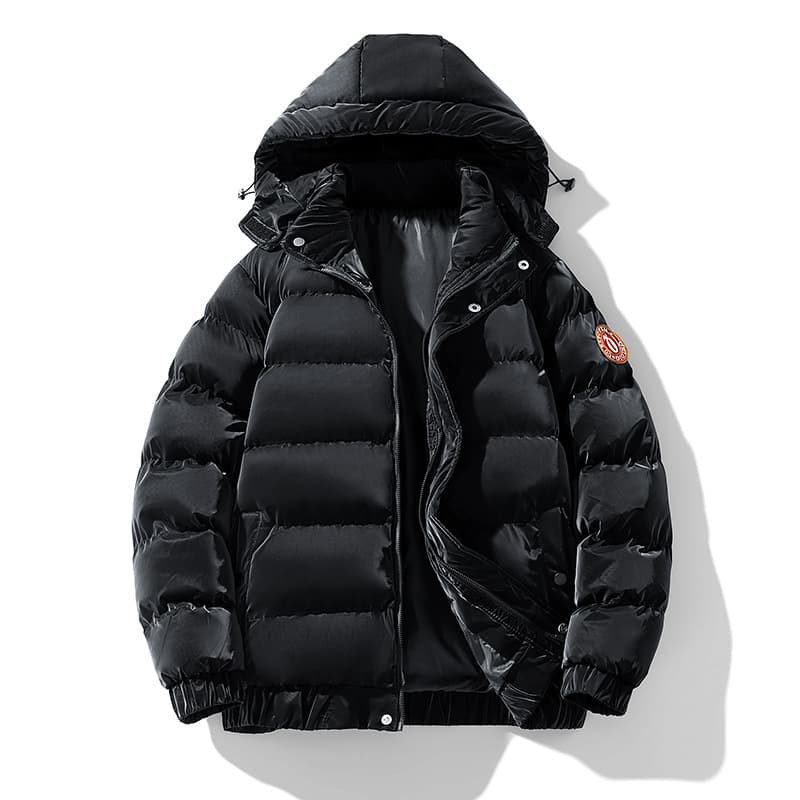 Men's Winter Thick Warm Cotton Padded Jacket Men's Trendy Solid Color Hooded Cotton Padded Jacket Men's Bread Coat Velcro