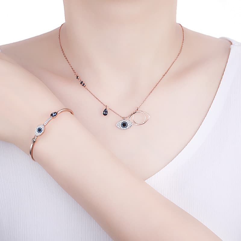 Seiko Version Of Devil's Eye Necklace For Women Blue Eyes Bracelet Rose Gold Sales Live
