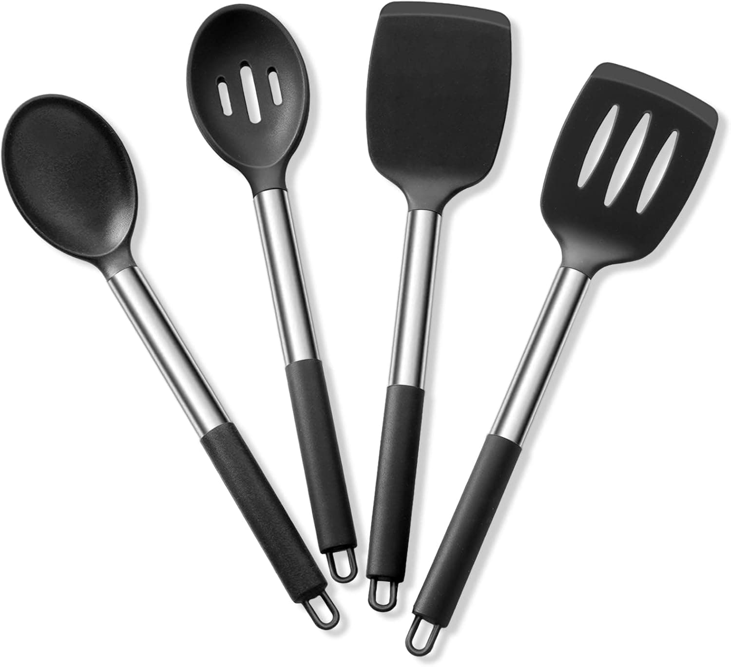 Cooking Utensils 4-Piece Set, Non-Stick Silicone Kitchen Utensils, Heat-Resistant Non-Toxic Slotted Solid Spoon