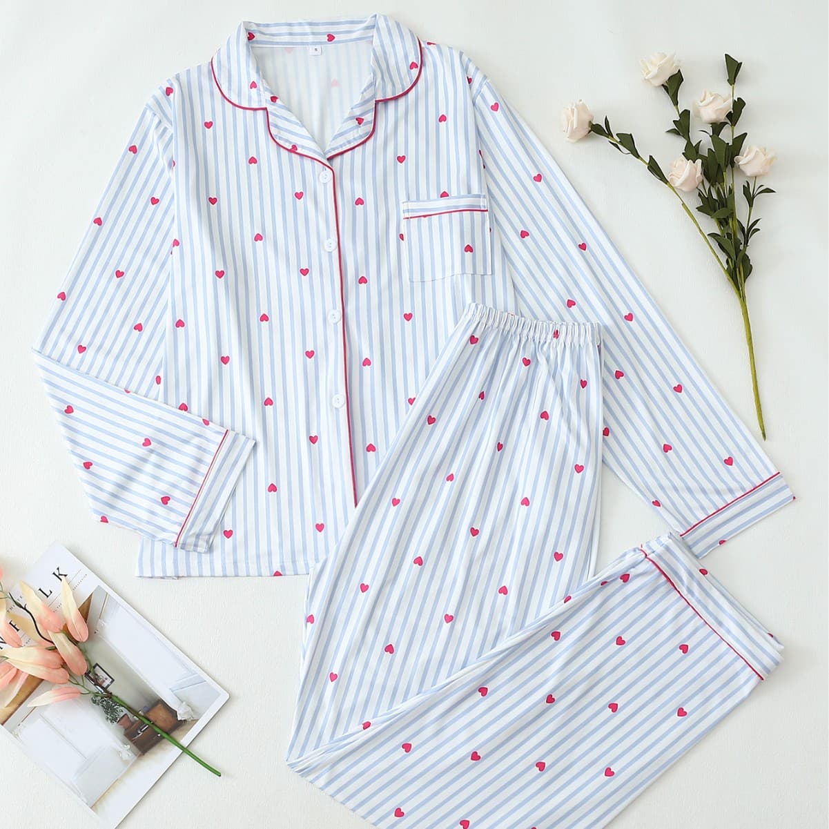 Women's Sleepwears Blue Striped Long Sleeved Pajamas Sleepwear European American Style Homewear Single Piece