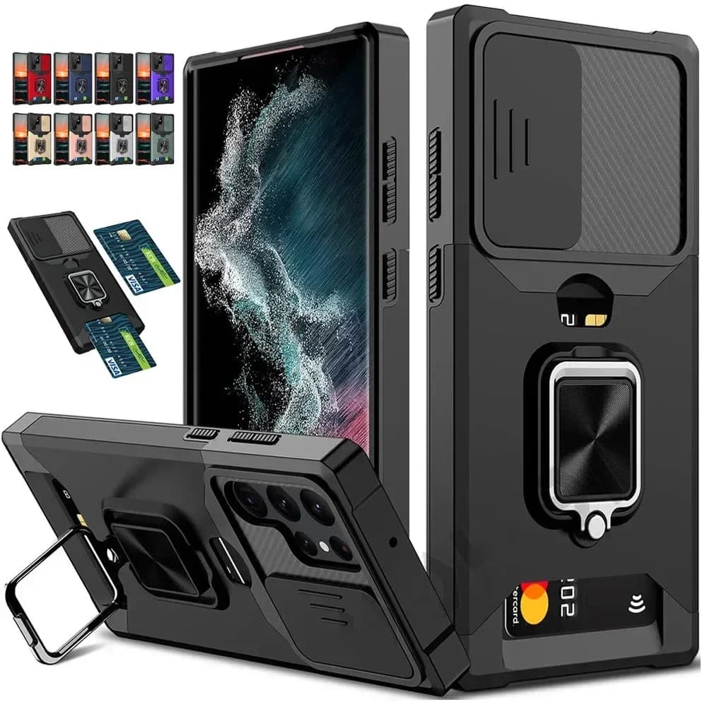 Armor Shockproof Case For Samsung Galaxy S25 Ultra Plus S24FE A16 A06 A55 Ring Stand Slide Camera Lens Card Solt Wallet Cover