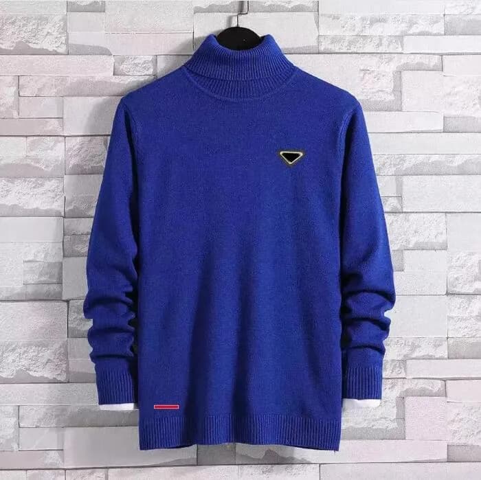 Pull col roulé à badge triangulaire pour homme et femme, pull de créateur en cachemire, couleur unie, en coton