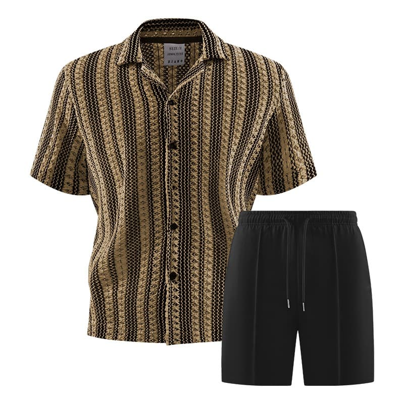 Men's 3D Short Sleeve T-Shirt And Casual Shorts Two-Piece Set Solid Color Summer Clothing