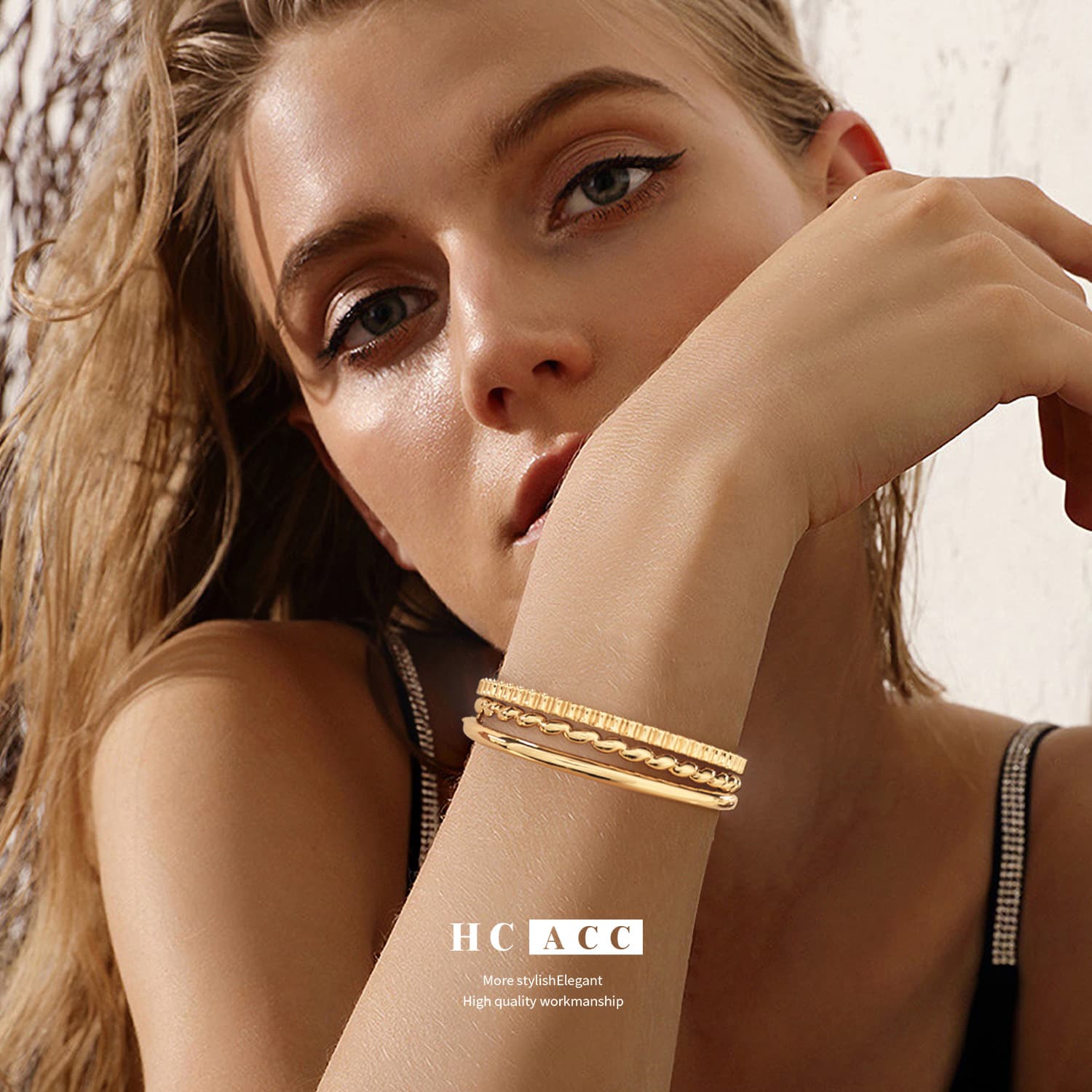 Fashionable niche design copper plated real gold adjustable bracelet light luxury high end bracelet jewelry