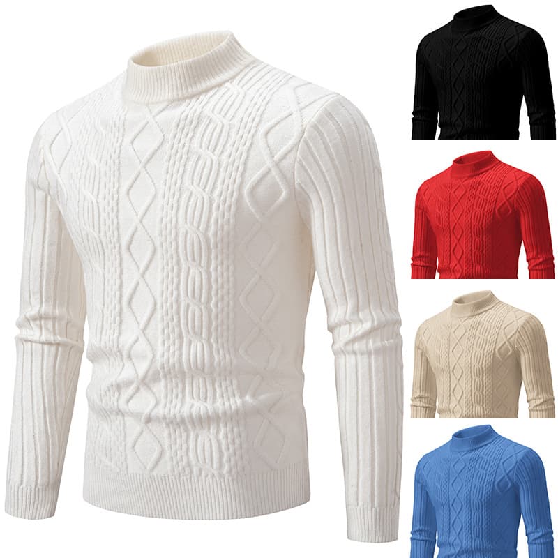 Autumn Winter Men's Half Turtleneck Slim Solid Color Fashion Sweater Top