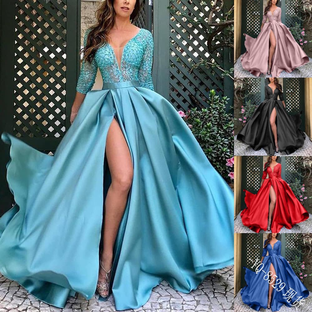 Women's Clothing Lace Sequins Big Swing Sexy Long Skirt Tail Banquet Evening Dress