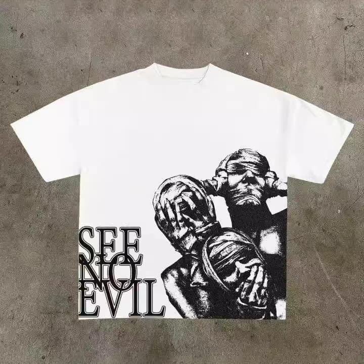 Men's clothing 2024 graphic street print large size t-shirt gothic t-shirt y2k top armed gothic men's short sleeve