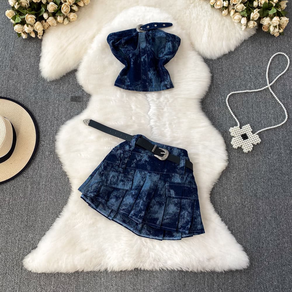 Women's Clothing Fashion Suit For Women Summer Corset Sexy Tube Top Two-piece Suit High Waist A-line Cake Skirt