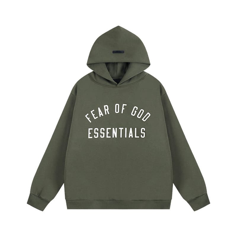Sweat-shirt ample à double ligne FOG ESSENTIALS Saison 8 avec lettres floquées au dos, en éponge à capuche