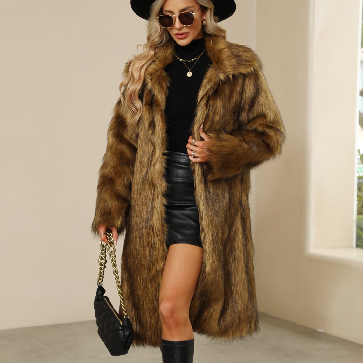Women's Clothing hot selling autumn and winter new women's square collar fur long coat female