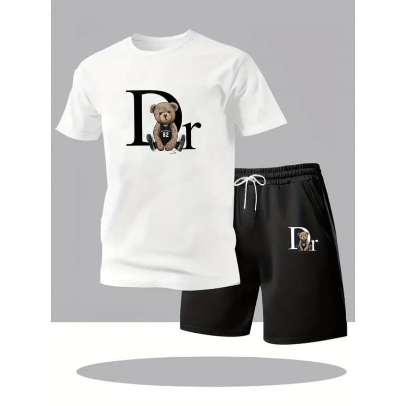 Ensemble t-shirt et short de sport tendance pour homme, imprimé décontracté, manches courtes.