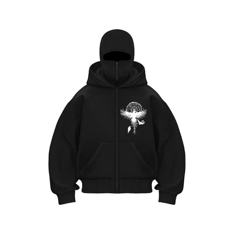 Men's Clothing American Style Double Hooded Loose Ninja Punk Style Gothic Cardigan Zipper Hooded Sweatshirt