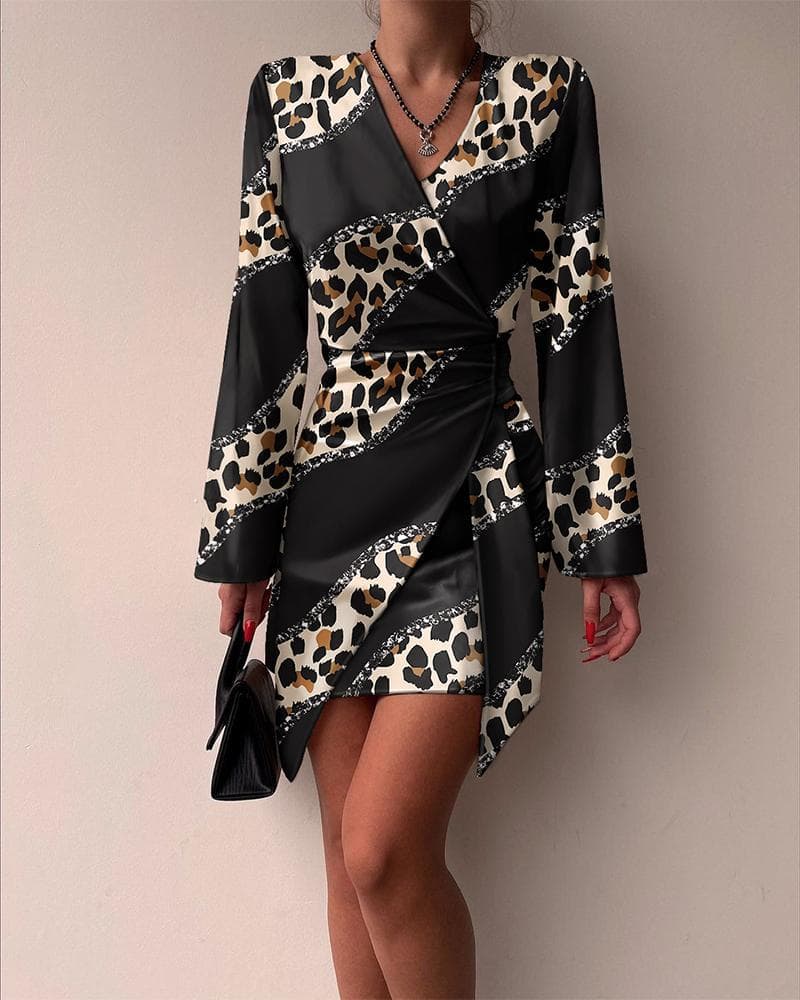 Women's print temperament long-sleeved dress