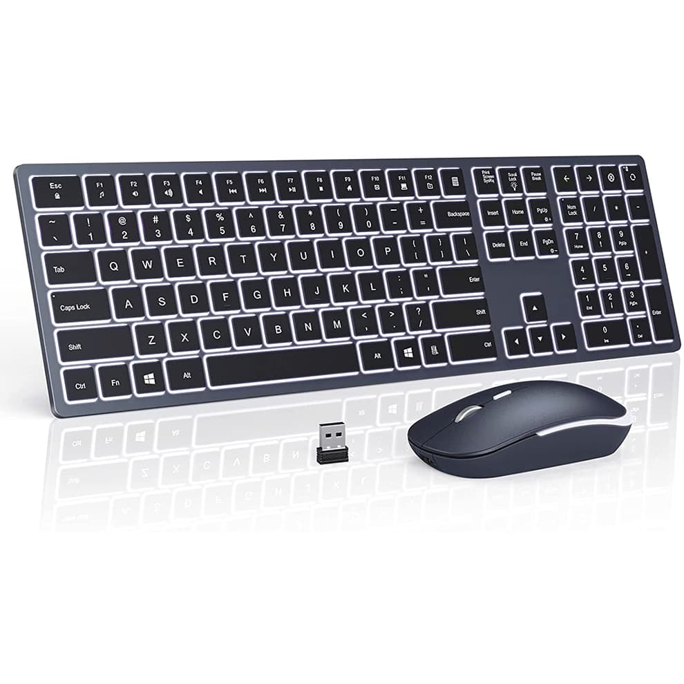 Wireless Combo 2.4G USB Silent Backlit and Rechargeable Full-Size Slim Keyboard & Mouse Set NEW