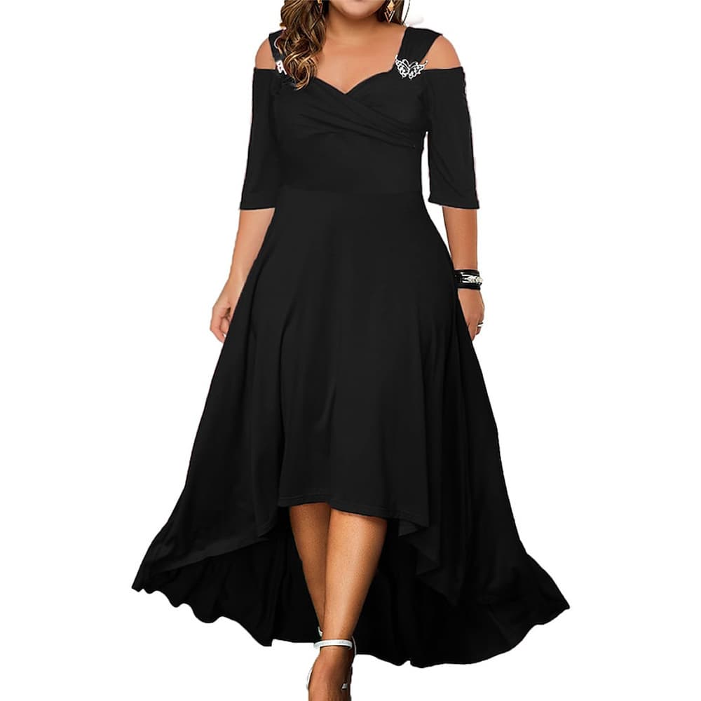 Women's Clothing Solid Color Sexy Off The Shoulder Dress Summer Plus Size Long Dress