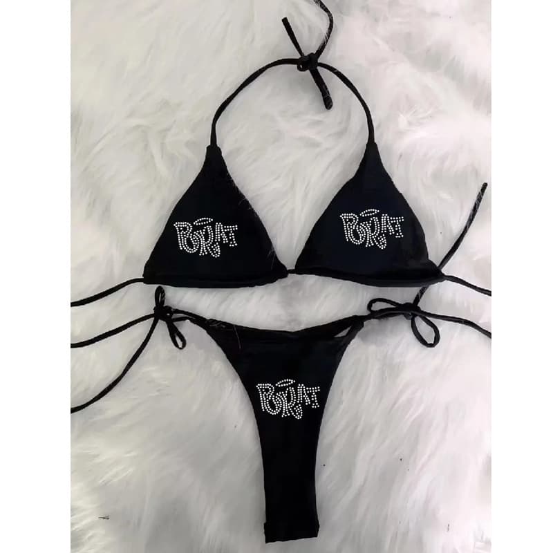 Underwear & Sleepwears Gothic Punk Y2K Sexy Backless Bralette Set With Rhinestone Lettering - Black | S/M/L | Streetwear Clubwear Vacation Outfit