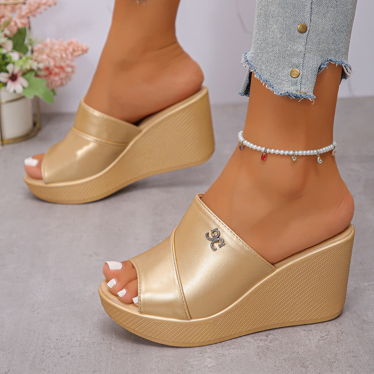 Women's Open Toe Peep Toe Wedge Sandals Fashion Summer Thick Sole Plus Size Strappy Sandals