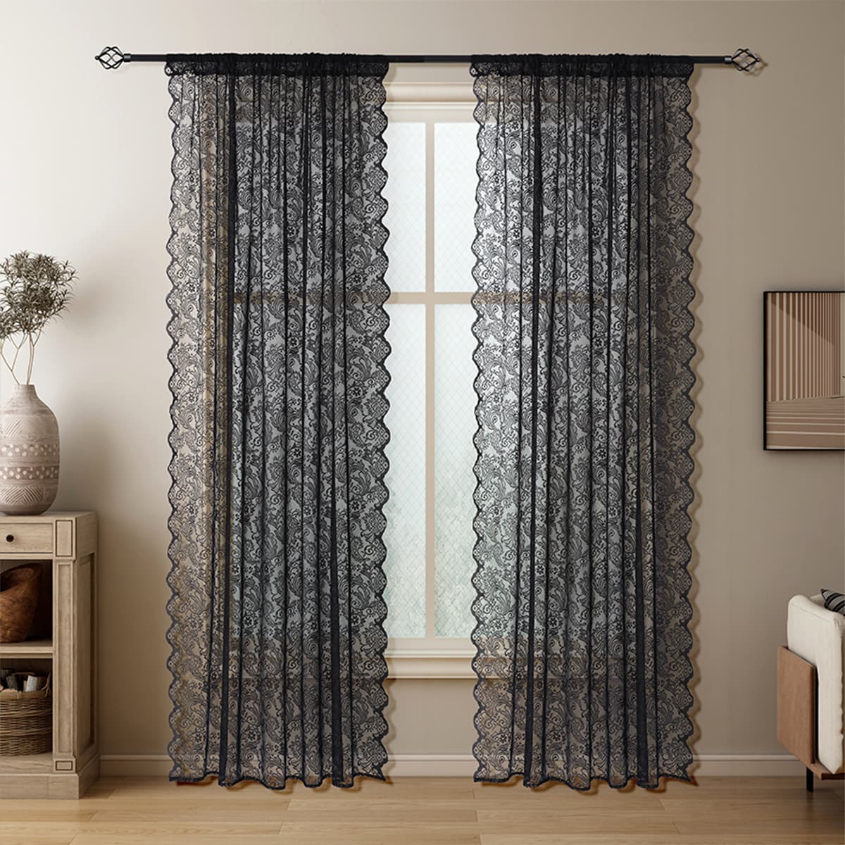 French Retro Lace Gauze Curtains Living Room Bedroom Decoration Impermeable Window Screen Partition Gauze Curtains Finished Curtains