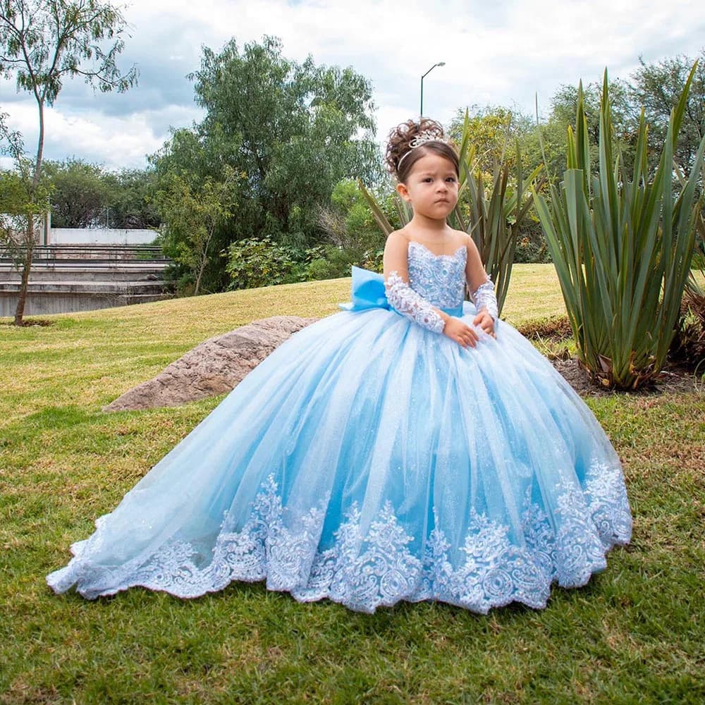 Vintage Lace Princess Dress With Long Train – Elegant Party, Piano Recital, And Pageant Gown For Girls