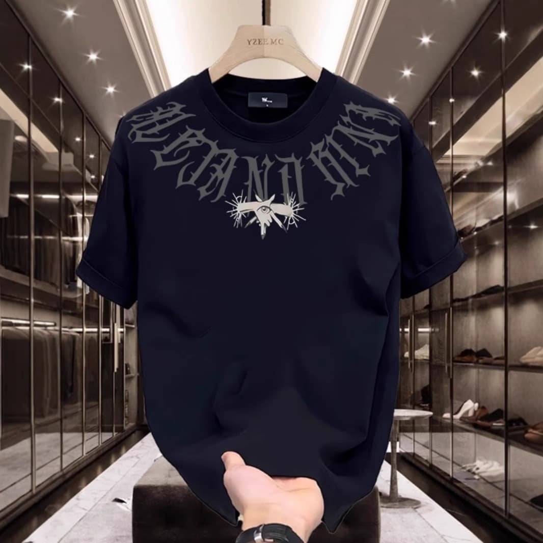 Men's Trendy Round Neck T-Shirt Short Sleeved Ins Pure Cotton Summer New Printed Style All Match For Men And Women