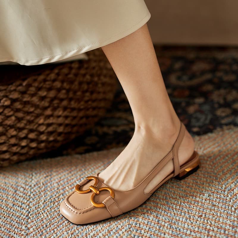 French low-heeled retro Baotou sandals for women 2023 summer new style back empty horsebit suede strap sandals for women