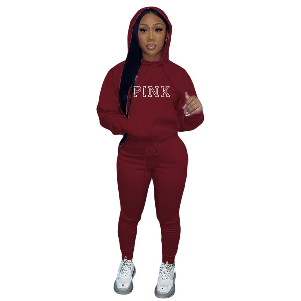 Women's Casual Printed Tracksuit With Fleece Hoodie Two-piece Hoodie