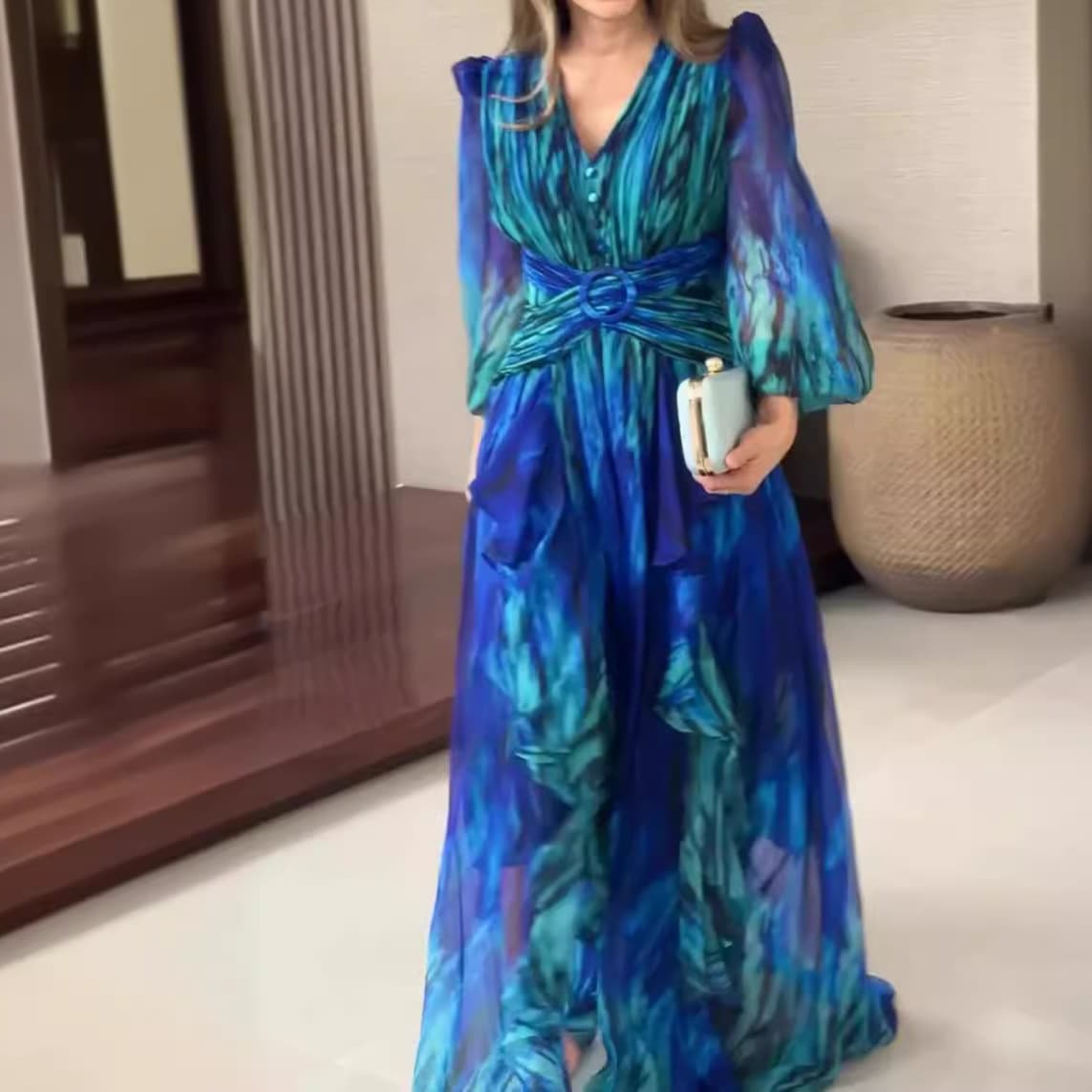 Women's Clothing Retro Fashion Chiffon Long Sleeved Elegant Dress