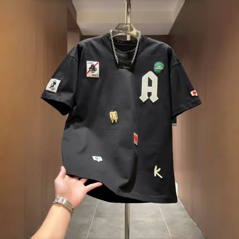 Men's Fashion Summer Style Round Neck T-Shirt Short Sleeve Elegant Top Versatile Cool Letter Embroidered