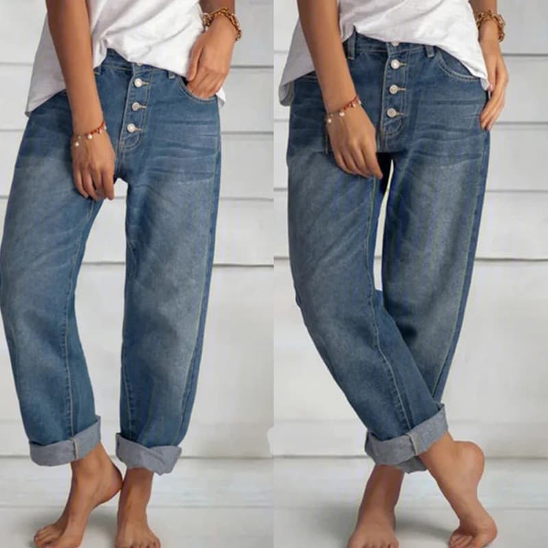 Women's Loose Casual With Simple Slim Denim Straight Pants For Women