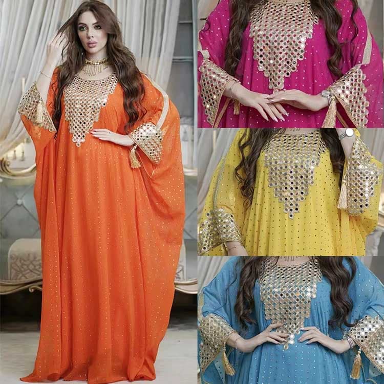 ​​Elegant Chiffon Abaya Dress – Plus Size Flowing Maxi With Dripping Embellishments​​