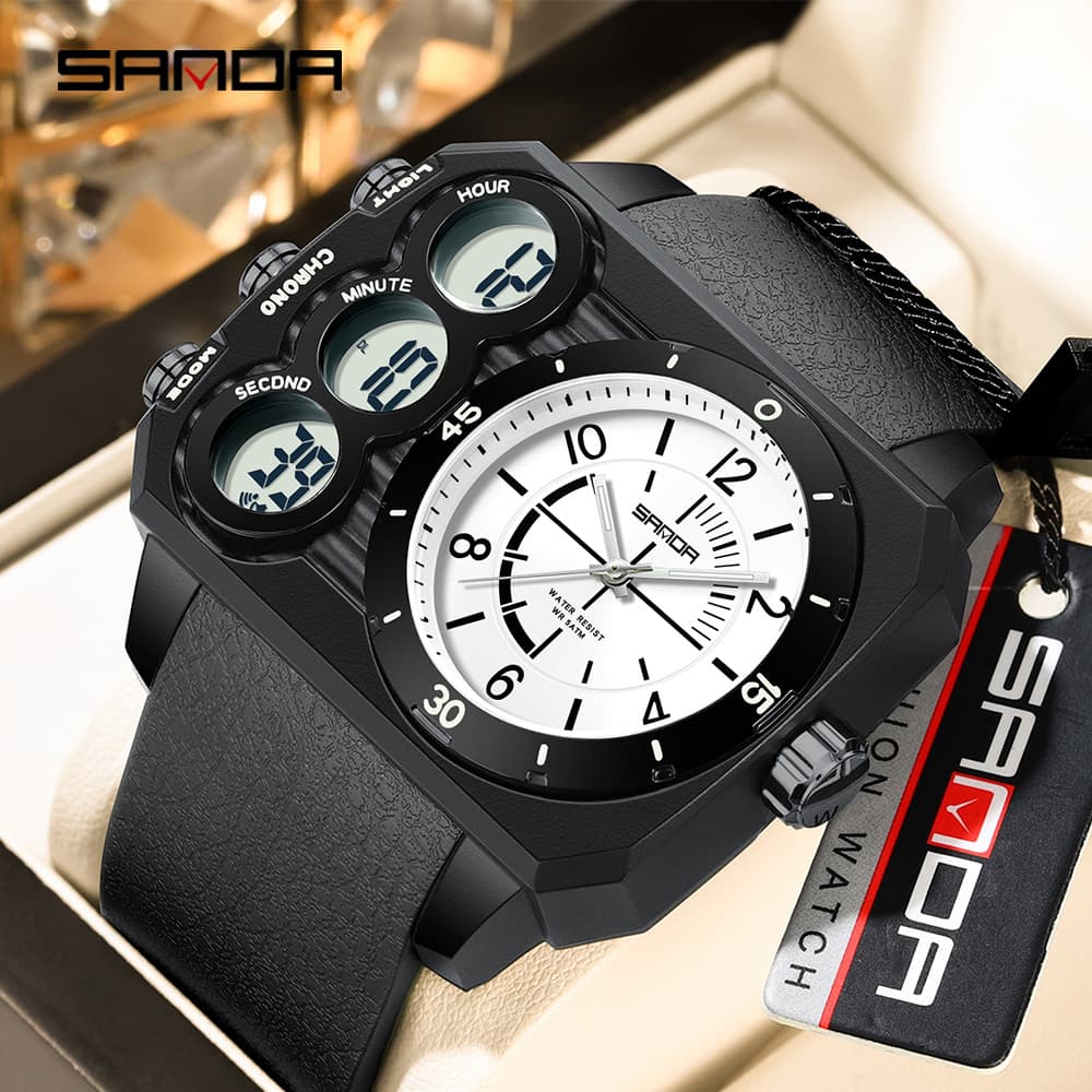 SANDA Fashion Electronic Watch Outdoor Sports Multi Functional Waterproof Night Light Dual Display Men's Electronic Watch