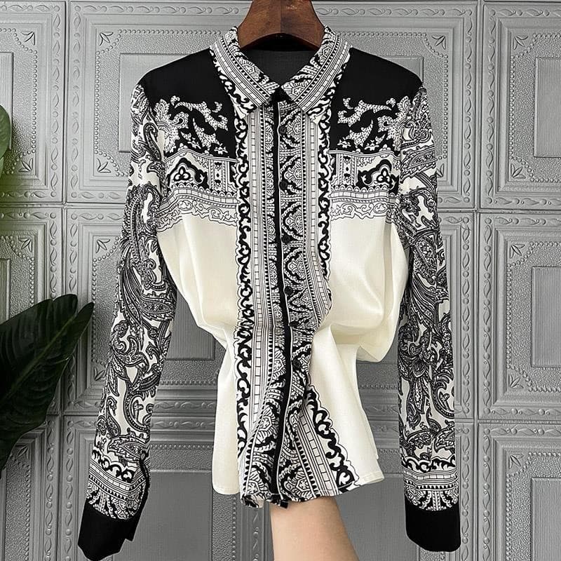 Women's Clothing close your eyes and buy! Heavy positioning retro printed silk shirt women's top