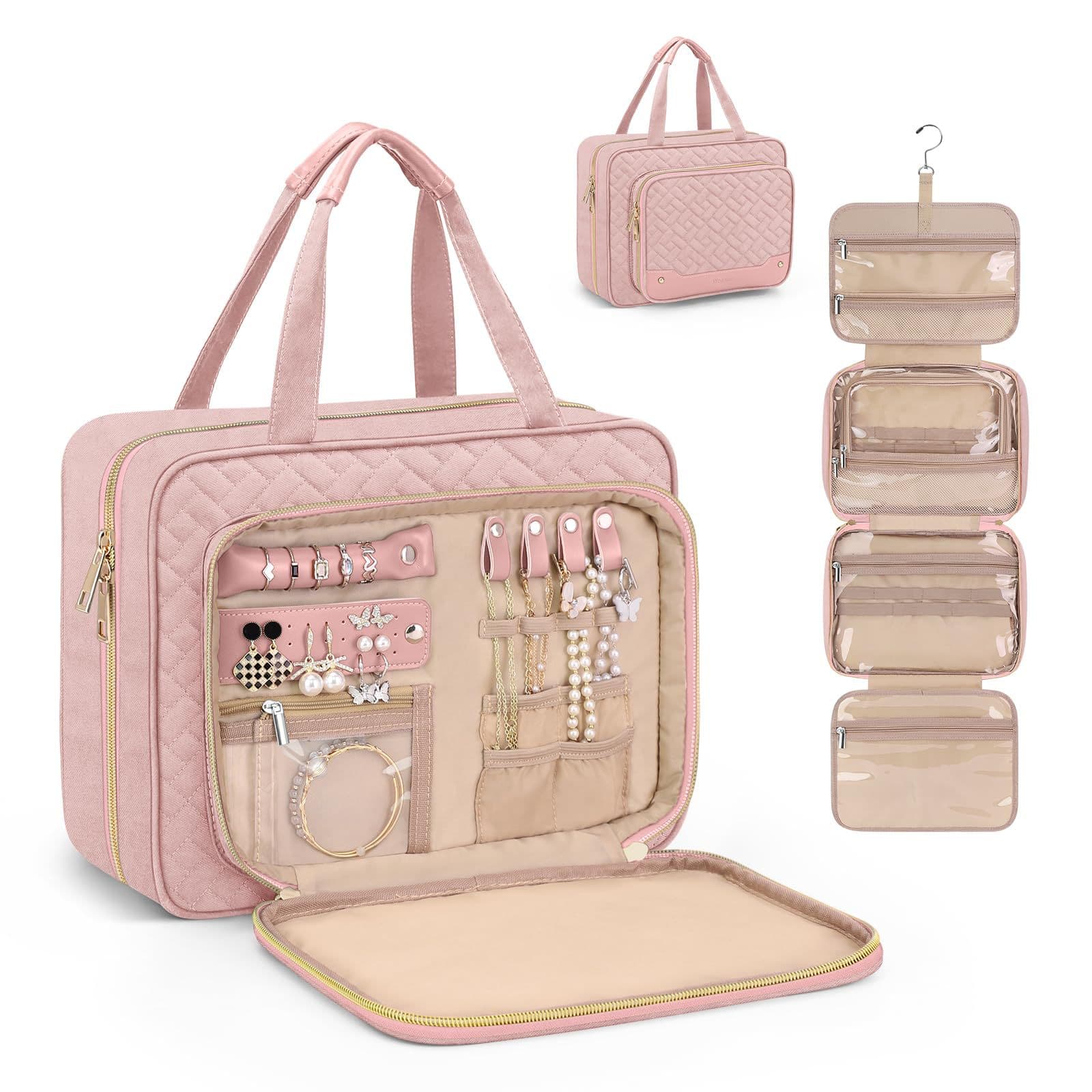Ladies hanging travel toiletries with jewelry storage bag, large makeup bag