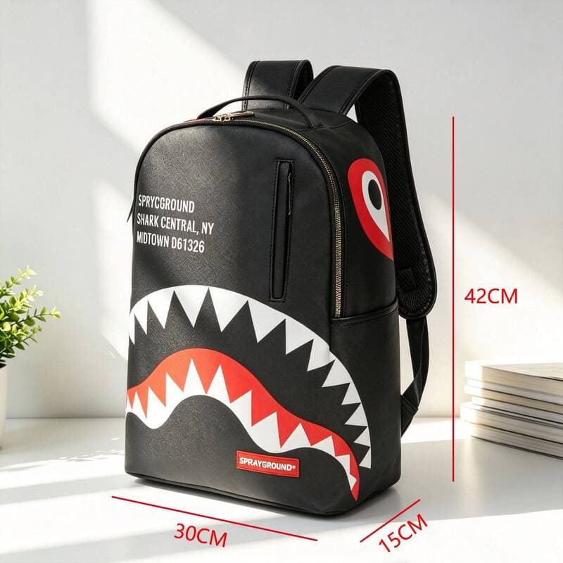 Sac à dos Sprayground Shark, nouveau modèle pour collège et lycée : élégant, résistant à la saleté, design patchwork, audacieux, grande cap