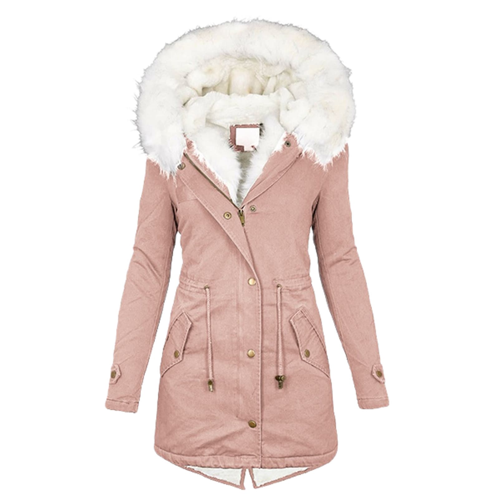 Women's Clothing Women's Cotton Coats Large Size Cotton Coats With Hooded Fur Collar, Waist And Thickened Mid-length