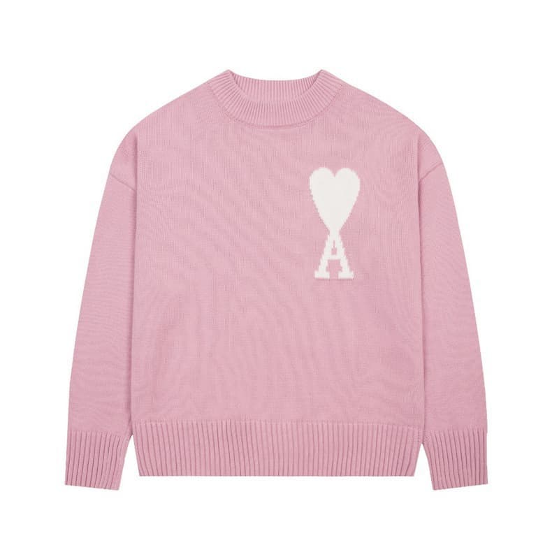 Pull AML printemps-automne 2024 pour homme et femme, col rond, en maille de coton, coupe ample et décontractée, couleur unie.