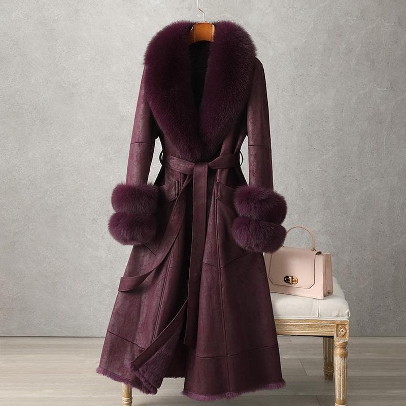 Women's Clothing Rabbit Fur Coat 2024 New Mid Length Fur Women's Over The Knee Fox Fur Collar Coat Slim Fit