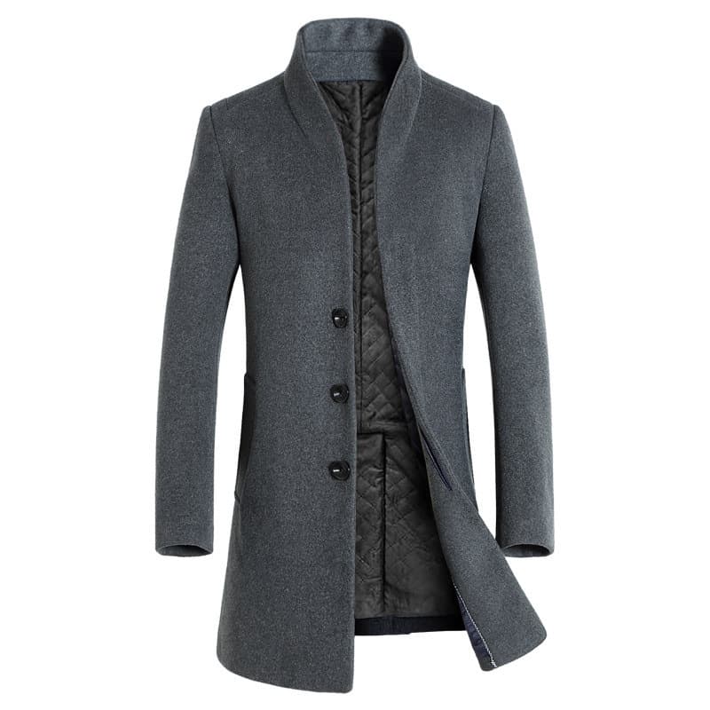 Winter Men's Mid-Length Slim Wool Woolen Trench Coat Jacket