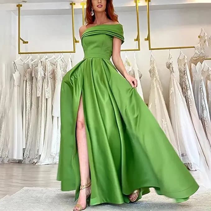 Women's Clothing Evening Dress Birthday Party Tutu Skirt Green High Split Sexy Robe